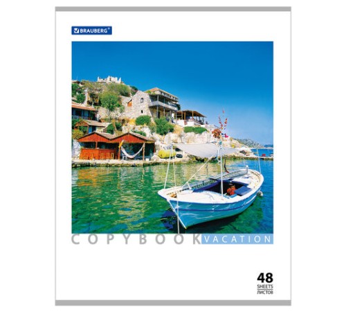 Тетрадь А5, 48 л., BRAUBERG скоба, клетка, обложка картон, КАНИКУЛЫ, 401819