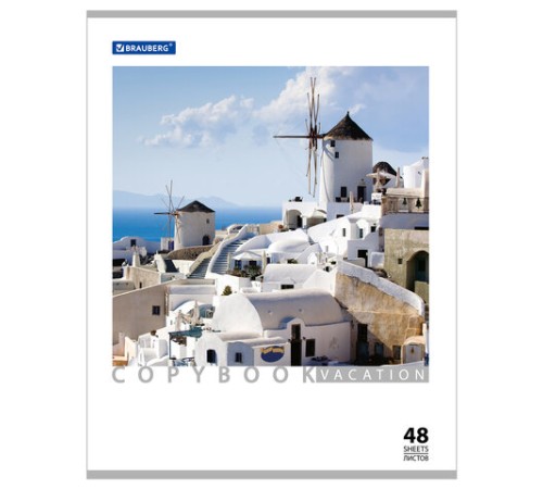 Тетрадь А5, 48 л., BRAUBERG скоба, клетка, обложка картон, КАНИКУЛЫ, 401819