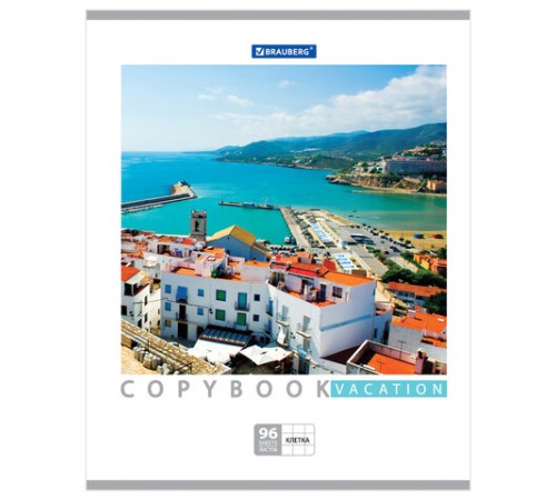 Тетрадь А5, 96 л., BRAUBERG, скоба, клетка, обложка картон, КАНИКУЛЫ, 401847