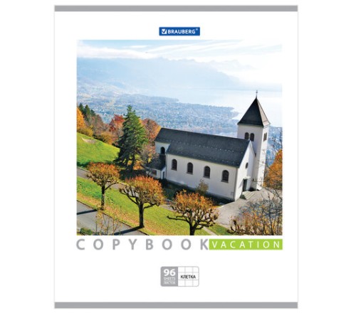 Тетрадь А5, 96 л., BRAUBERG, скоба, клетка, обложка картон, КАНИКУЛЫ, 401847