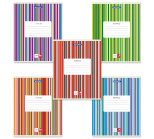 Тетрадь 24 л. BRAUBERG, клетка, обложка картон, ПОЛОСКИ, 401863