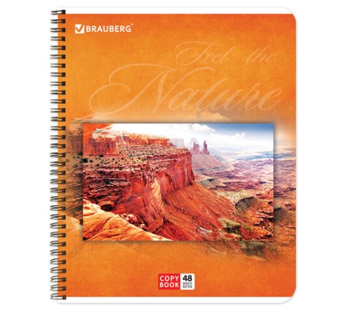 Тетрадь А5, 48 л., BRAUBERG, гребень, клетка, обложка картон, ПРИРОДА, 401874