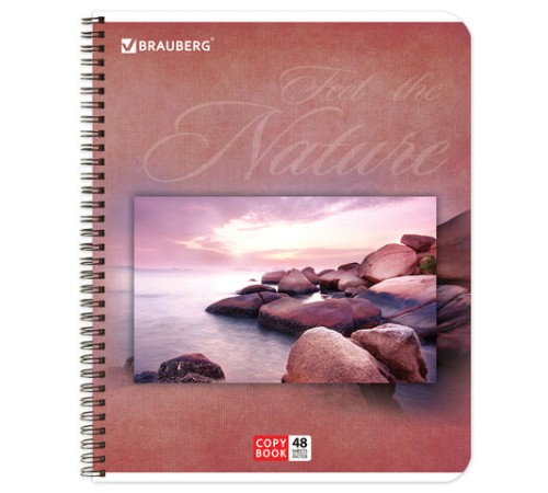 Тетрадь А5, 48 л., BRAUBERG, гребень, клетка, обложка картон, ПРИРОДА, 401874