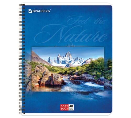Тетрадь А5, 48 л., BRAUBERG, гребень, клетка, обложка картон, ПРИРОДА, 401874
