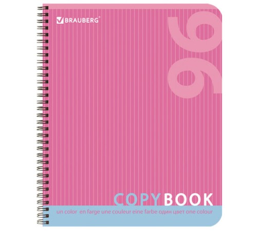 Тетрадь А5, 96 л., BRAUBERG, гребень, клетка, обложка картон, ОДИН ЦВЕТ, 401878