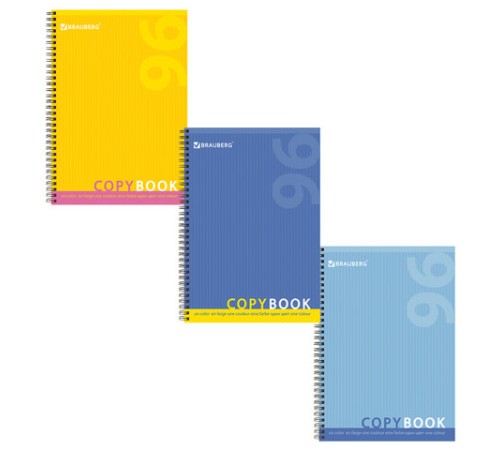 Тетрадь А4, 96 листов, BRAUBERG, гребень, клетка, обложка картон, ОДИН ЦВЕТ, 401882