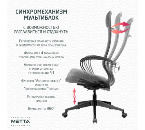 Кресло МЕТТА "ErgoLife" 10 B1-162K, пластик, синхромеханизм, ткань, темно-серое Кресло МЕТТА "ErgoLife" 10 B1-162K, пластик, синхромеханизм, ткань, темно-серое