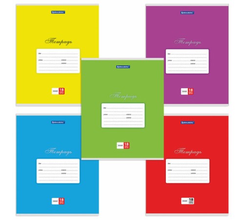 Тетрадь 18 л. BRAUBERG КЛАССИКА, линия, обложка картон, АССОРТИ (5 видов), 401992