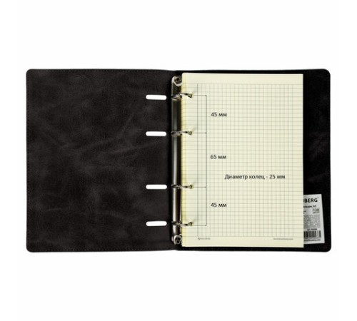 Тетрадь на кольцах А5 (180х220 мм), 120 листов, под кожу, клетка, BRAUBERG 