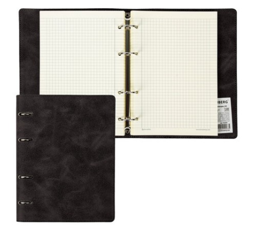 Тетрадь на кольцах А5 (180х220 мм), 120 листов, под кожу, клетка, BRAUBERG 