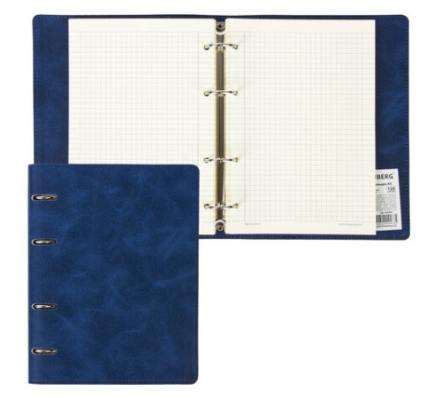 Тетрадь на кольцах А5 (180х220 мм), 120 листов, под кожу, клетка, BRAUBERG 