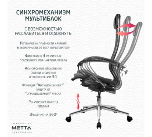Кресло МЕТТА "ErgoLife" 10 B1-104K, хром, синхромеханизм, прочная сетка, черное