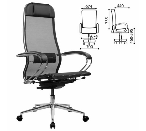 Кресло МЕТТА "ErgoLife" 10 B1-104K, хром, синхромеханизм, прочная сетка, черное