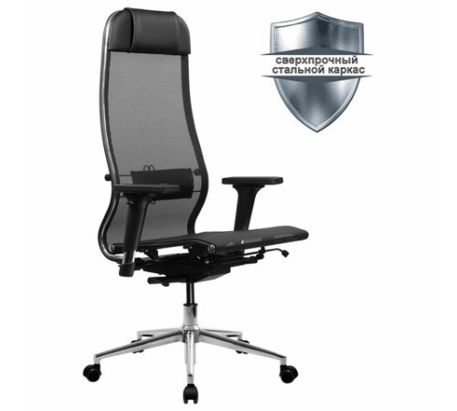 Кресло МЕТТА "ErgoLife" 10 B1-104D, хром, синхромеханизм, 2D-подлокотники, прочная сетка, черное
