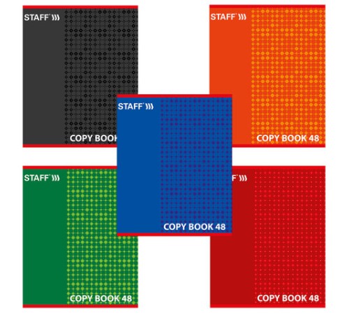 Тетрадь А5, 48 л., STAFF, скоба, клетка, офсет №2 ЭКОНОМ, обложка картон, 