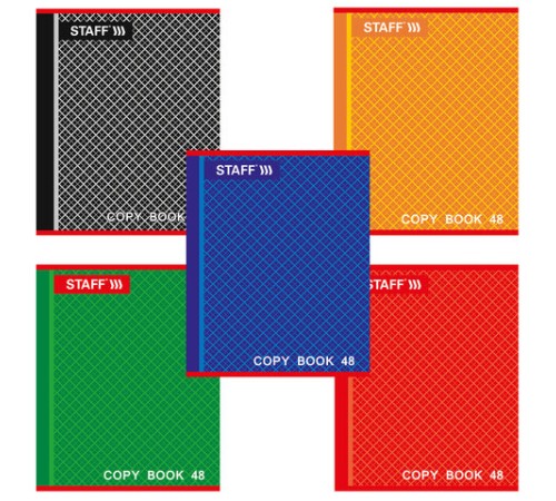 Тетрадь А5, 48 л., STAFF, скоба, клетка, офсет №2 ЭКОНОМ, обложка картон, 