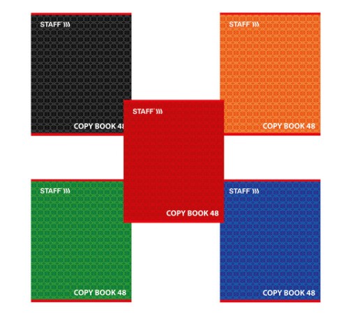 Тетрадь А5, 48 л., STAFF, скоба, линия, офсет №2 ЭКОНОМ, обложка картон, 