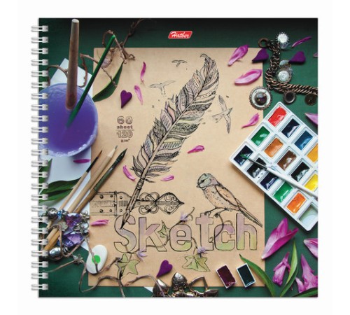 Скетчбук, белая бумага 120 г/м2, 210х210 мм, 60 л., гребень, 