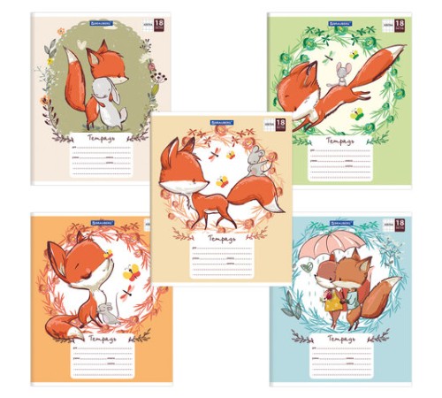 Тетрадь 18 л. BRAUBERG, клетка, обложка картон, CUTE FOX, 402992