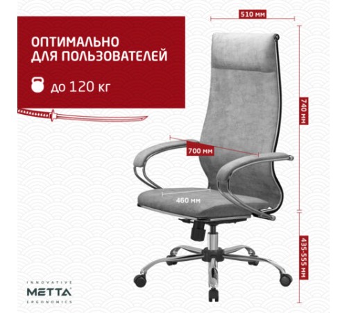 Кресло офисное МЕТТА "L1m 42", хром, сиденье и спинка мягкие, велюр, светло-серое Кресло офисное МЕТТА "L1m 42", хром, сиденье и спинка мягкие, велюр, светло-серое