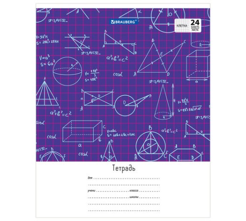 Тетрадь 24 л. BRAUBERG, клетка, обложка картон, ЧЕРТЕЖИ И ФОРМУЛЫ, 403008