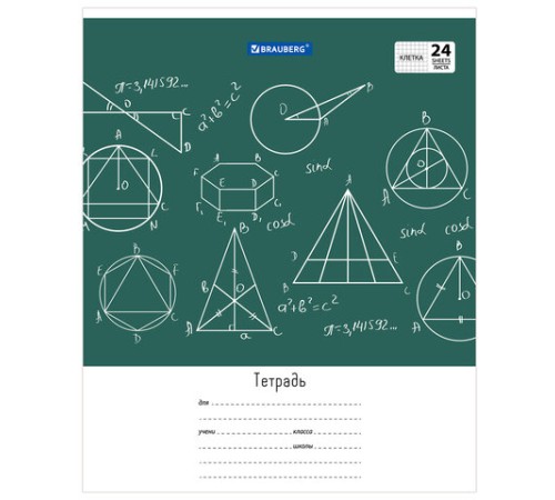 Тетрадь 24 л. BRAUBERG, клетка, обложка картон, ЧЕРТЕЖИ И ФОРМУЛЫ, 403008