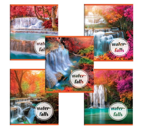 Тетрадь А5, 48 л., BRAUBERG скоба, клетка, обложка картон, ВОДОПАДЫ, 403019