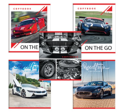 Тетрадь А5, 48 л., BRAUBERG, скоба, линия, обложка картон, СПОРТКАРЫ, 403027