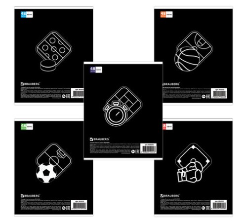 Тетрадь А5, 48 л., BRAUBERG, скоба, клетка, обложка картон, СПОРТ, 403035