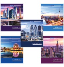 Тетрадь А5, 48 л., BRAUBERG скоба, клетка, металлизированный картон, ГОРОДА МИРА, 403044