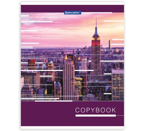 Тетрадь А5, 48 л., BRAUBERG скоба, клетка, металлизированный картон, ГОРОДА МИРА, 403044
