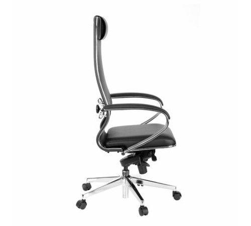 Кресло офисное МЕТТА "ErgoLife" Comfort, хром, сиденье мягкое, ткань-сетка/экокожа, черное