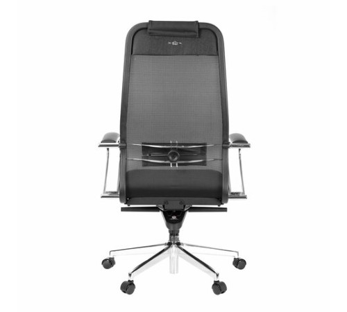 Кресло офисное МЕТТА "ErgoLife" Comfort, хром, сиденье мягкое, ткань-сетка/экокожа, черное