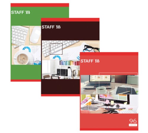 Тетрадь А4, 96 л., STAFF Basic скоба, клетка, офсет №2 ЭКОНОМ, обложка картон, 