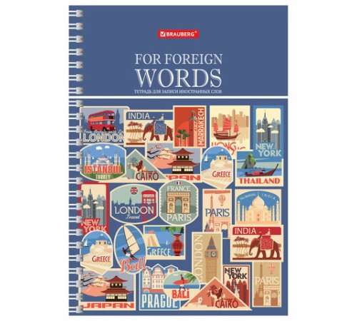 Тетрадь-словарь для записи иностранных слов А5 48 л., гребень, клетка, BRAUBERG, 403563