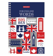 Тетрадь-словарь для записи английских слов А5 48 л., гребень, клетка, BRAUBERG, справка, 403564