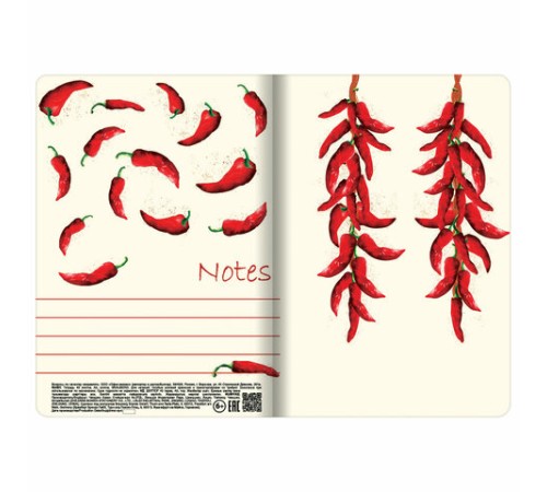 Тетрадь 40 л. в клетку обложка SoftTouch, бежевая бумага 70 г/м2, сшивка, А5 (147х210 мм), HOT PEPPERS, BRAUBERG, 403779
