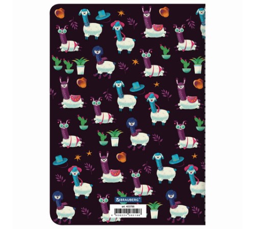 Тетрадь 40 л. в клетку обложка SoftTouch, бежевая бумага 70 г/м2, сшивка, А5 (147х210 мм), ЗАБАВНЫЕ ЛАМЫ, BRAUBERG, 403786