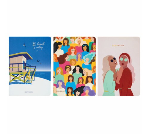 Тетради 40 л. в клетку обложка SoftTouch, НАБОР 3 шт., бежевая бумага 70 г/м2, сшивка, А5 (147х210 мм), JOY, BRAUBERG, 403791