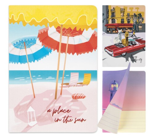 Тетради 40 л. в линию обложка SoftTouch, НАБОР 3 шт., бежевая бумага 70 г/м2, сшивка, А5 (147х210 мм), ПУТЕШЕСТВИЕ, BRAUBERG, 403799