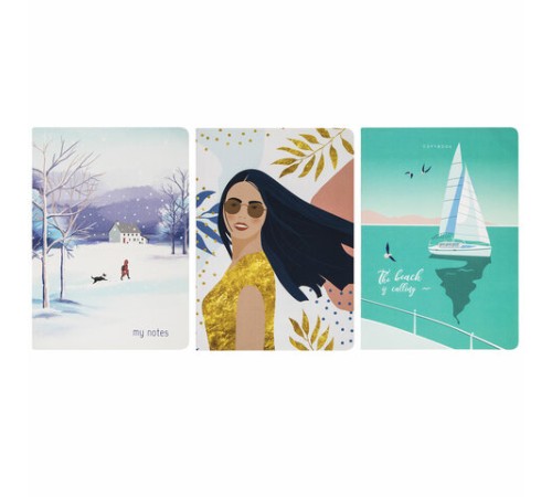 Тетради 40 л. в точку обложка SoftTouch, НАБОР 3 шт., бежевая бумага 70 г/м2, сшивка, А5 (147х210 мм), MEMORIES,BRAUBERG, 403803