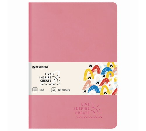 Тетрадь 60 л. в линию обложка кожзам SoftTouch, сшивка, B5 (179х250мм), РОЗОВЫЙ, BRAUBERG RAINBOW, 403885