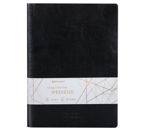 Тетрадь 60 л. в клетку обложка гладкий кожзам, сшивка, А4 (210х297мм), ЧЕРНЫЙ, BRAUBERG VIVA, 403907
