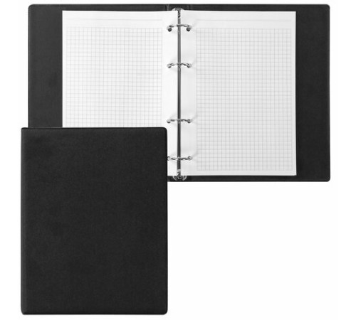 Тетрадь на кольцах А5 (180х220 мм), 80 листов, обложка ПВХ, клетка, BRAUBERG, черный, 403909