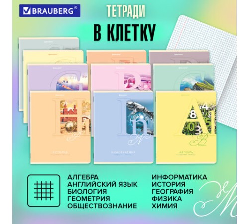 Тетради предметные, КОМПЛЕКТ 12 ПРЕДМЕТОВ, 48 листов, обложка картон, BRAUBERG, 