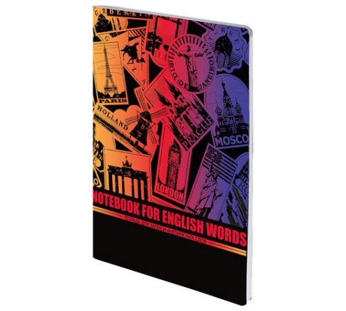 Тетрадь-словарь для записи английских слов, А5, 60 л., КОЖЗАМ, сшивка, клетка, 