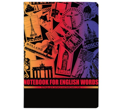 Тетрадь-словарь для записи английских слов, А5, 60 л., КОЖЗАМ, сшивка, клетка, 