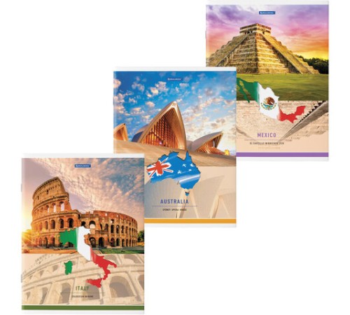 Тетрадь А4, 48 л., BRAUBERG, скоба, клетка, обложка картон, TRAVEL, 404039