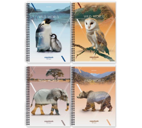 Тетрадь А4, 80 л., BRAUBERG, гребень, клетка, глянцевый лак, WILD, 404052