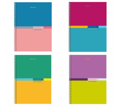 Тетрадь А4, 80 л., BRAUBERG, гребень, клетка, обложка твердая, 